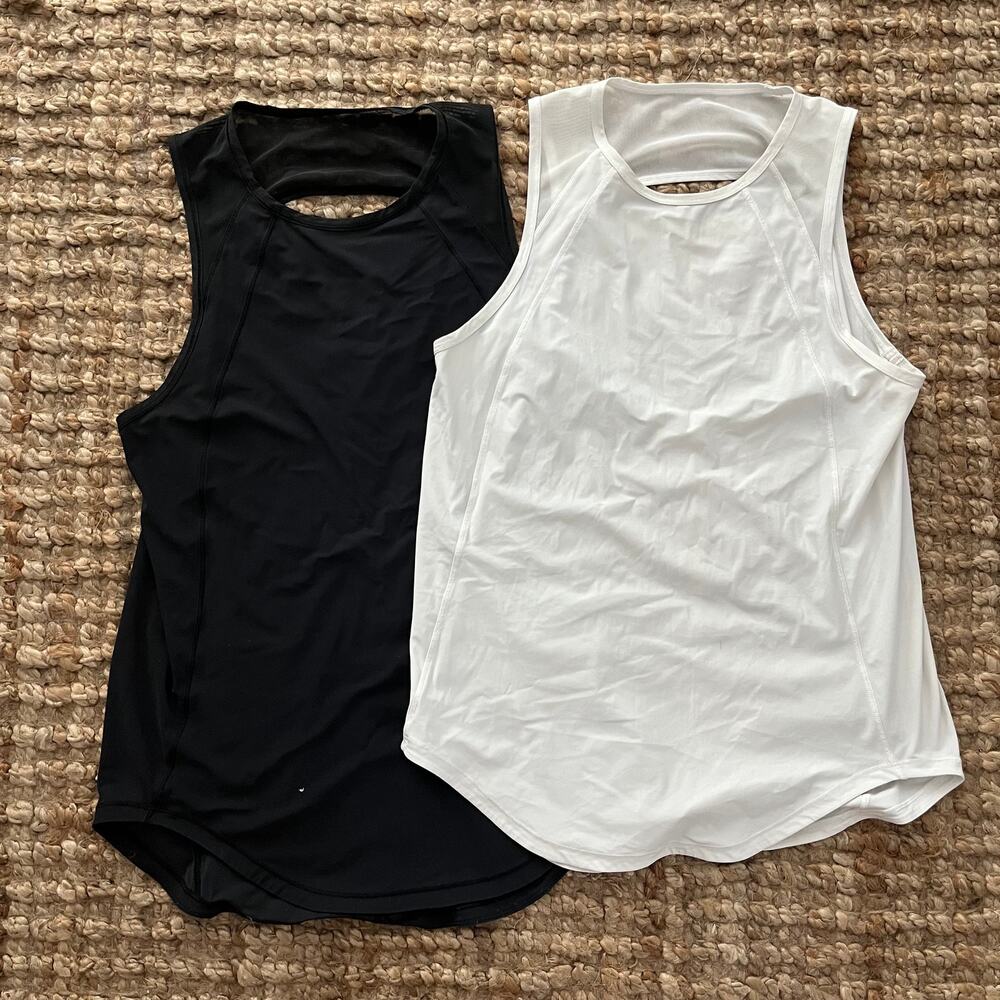 Lululemon Sculpt Tank Top Bundle Black White Women's Size 8 EUC Open Back 2PC